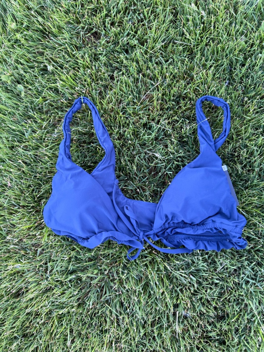 Sea Angel Navy Ruffle Trim Bikini Top Medium NWT Tie Front Swim Top